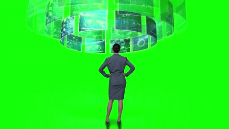 businesswoman processing revolving interface