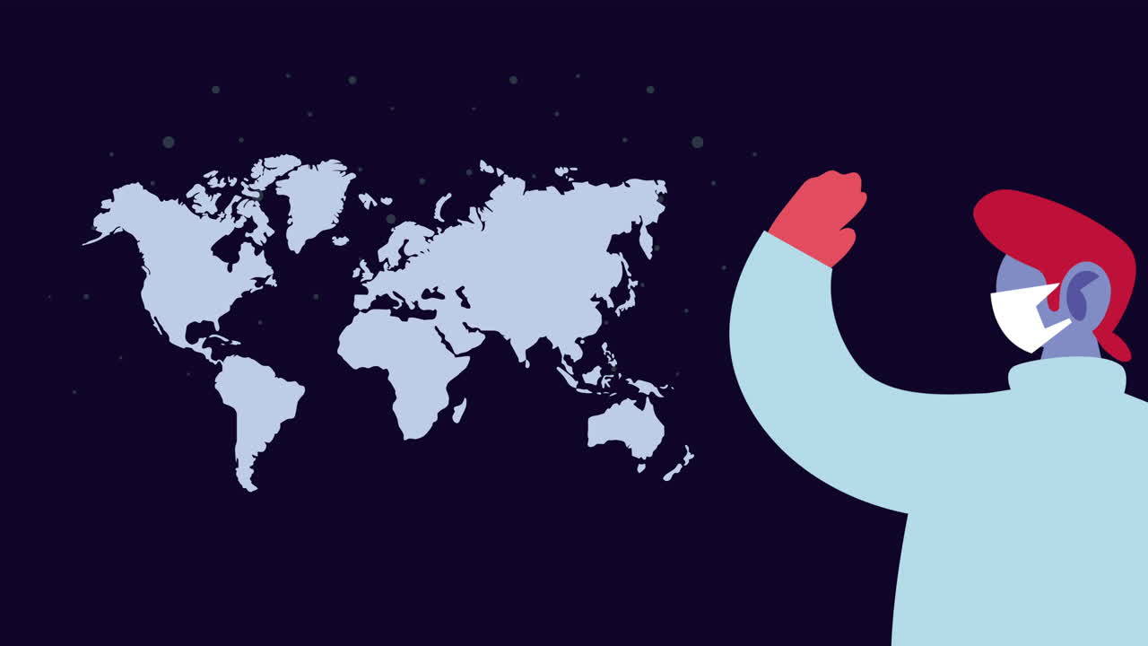 코로나19와 지구 행성에 대한 얼굴 마스크를 사용하는 사람