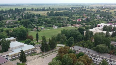 aerial drone video of kalyta town buildings on the border of kyiv oblast and chernihiv oblast ukraine