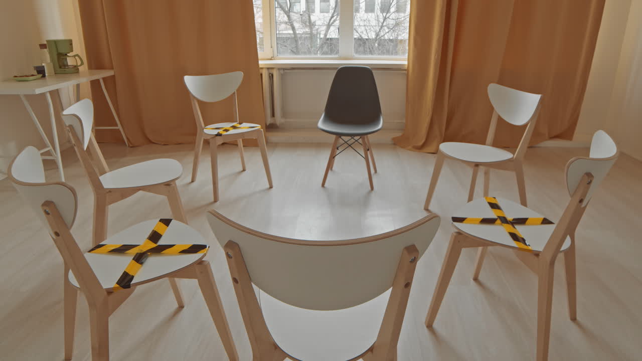 Chairs arranged in a circle for social distancing