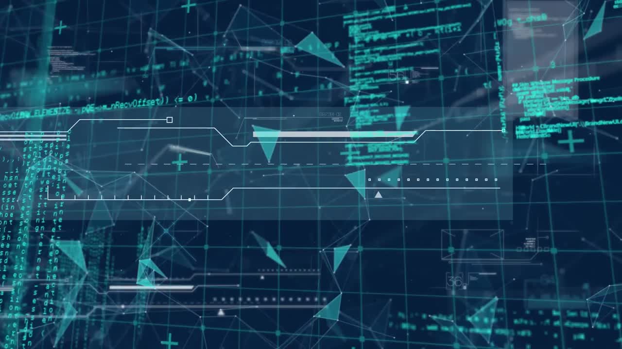 Animation of financial data processing on blue background