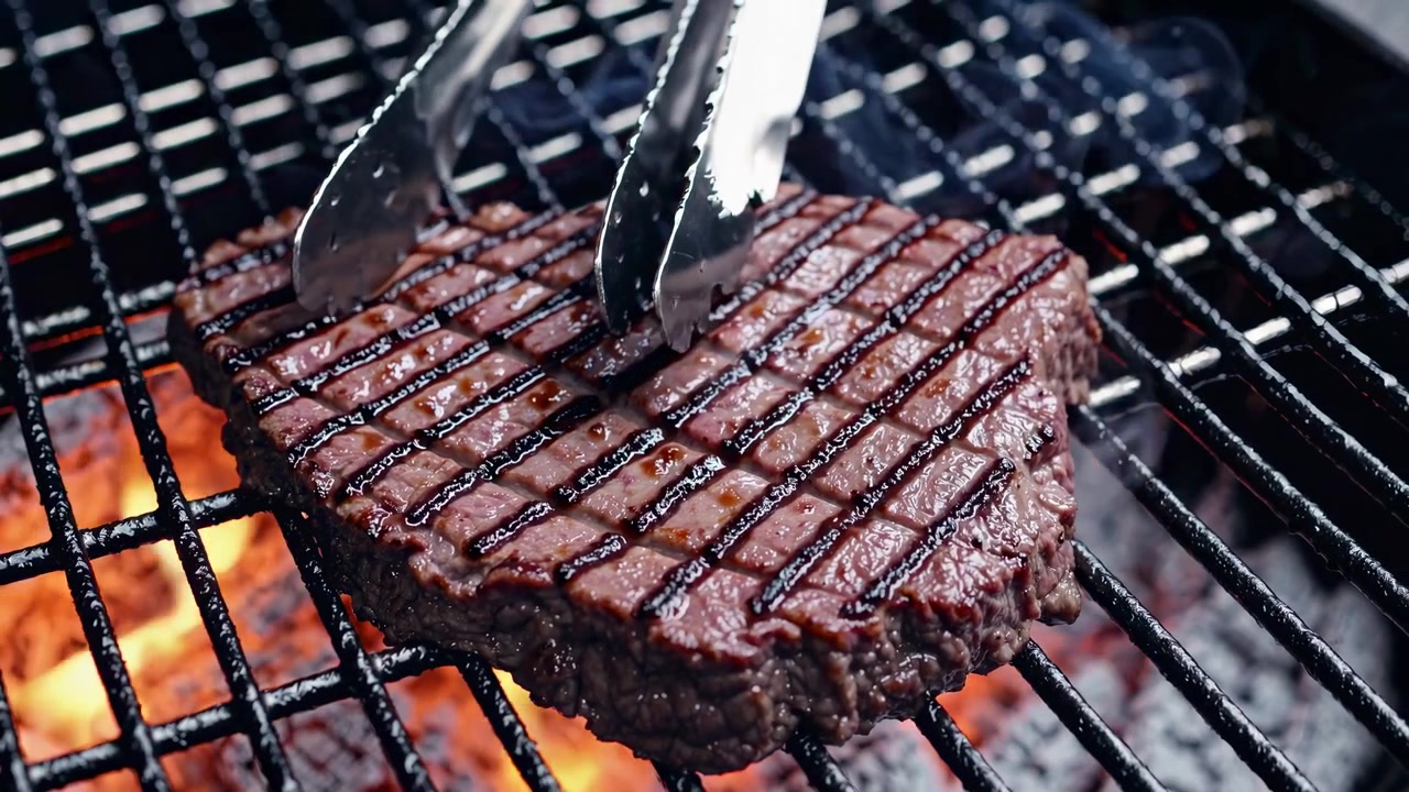 Succulenta bistecca di manzo che griglia su barbecue a carbonella calda