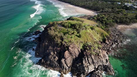 craggy norries headland in cabarita beach, new south wales, australia. aerial drone shot