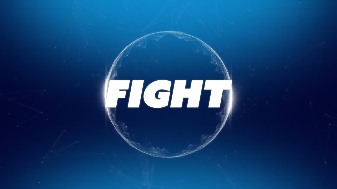 파란색 배경에 회전하는 원의 싸움 텍스트의 애니메이션