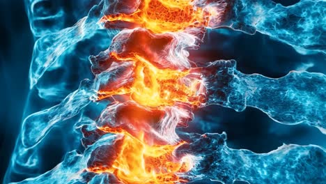 a human spine with a fire in the middle of it