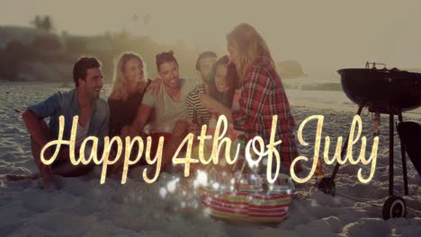 feliz 4 de julio saludos y amigos celebrando en la playa 4k