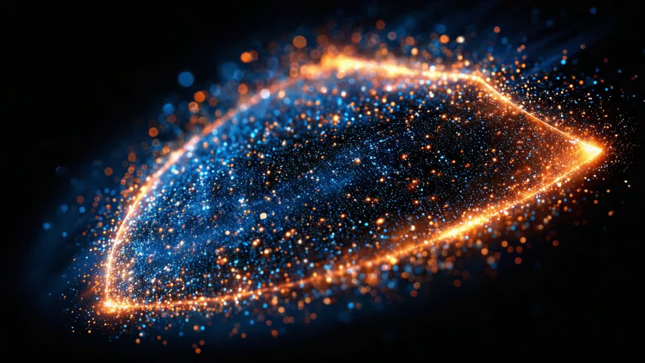 A Stunning Visualization of a Cosmic Scene Illuminated by Vibrant Blue and Orange Sparks of Light, Creating a Magical Atmosphere Filled with Stars and Energy