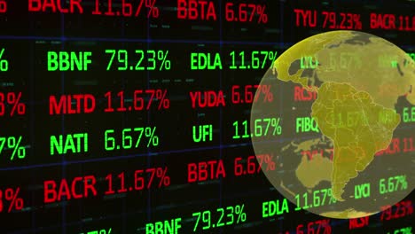 animation of globe and trading board over grid pattern against black background