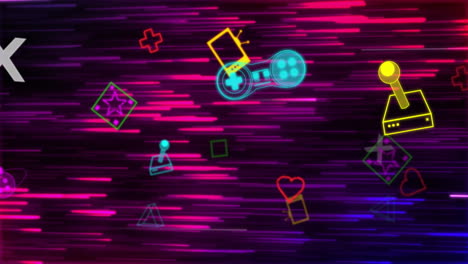 animación de iconos de videojuegos de neón en fondo negro