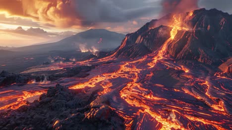 volcano eruption at sunrise