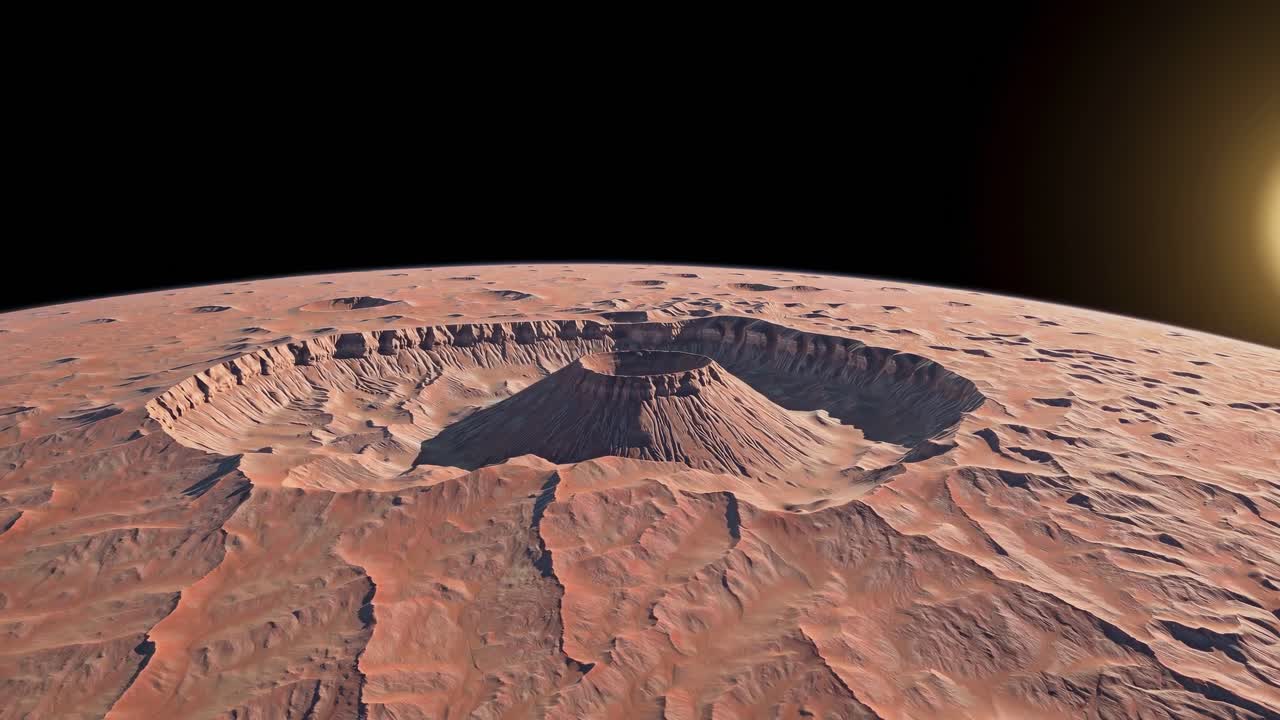 Mars Volcano Crater View from Space
