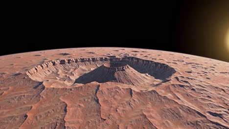 mars volcano crater view from space