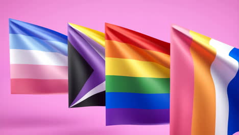 waving lgbtq+ pride flags: genderfluid, non-binary, and rainbow