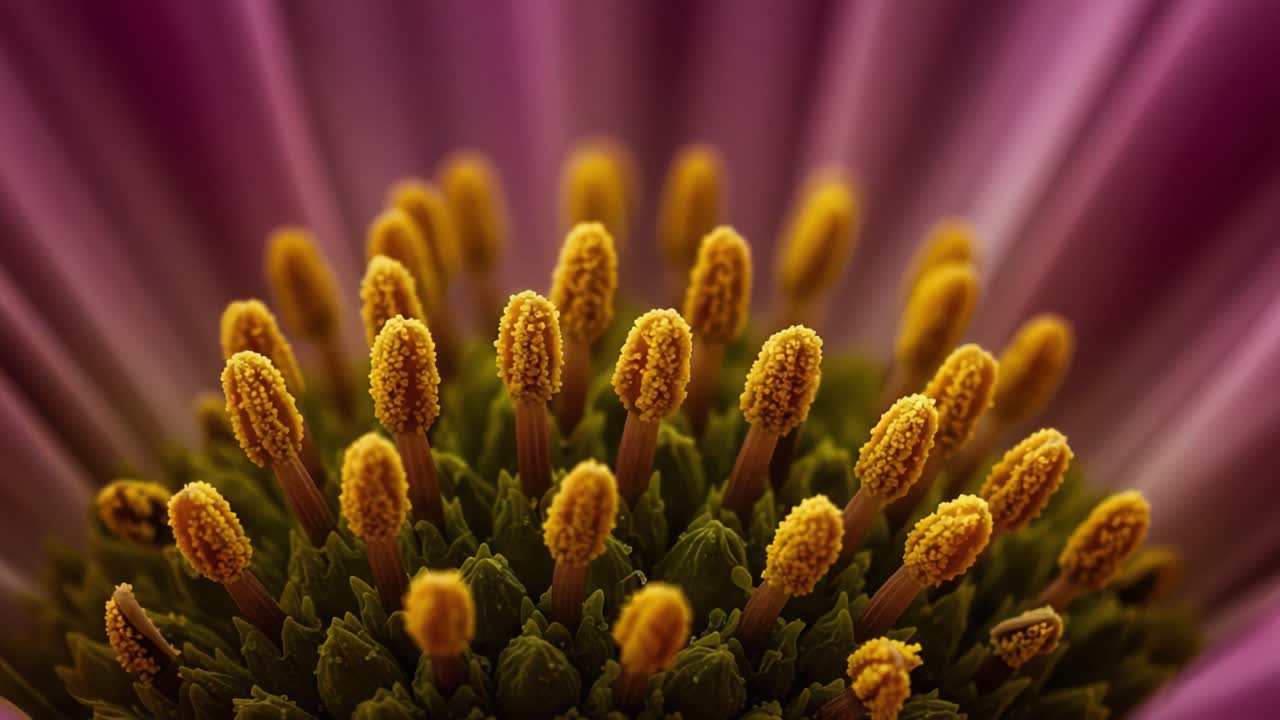 A Stunning Macro View of Vibrant Flower Stamen and Pistil, Showcasing Intricate Details and Beautiful Color Gradients in a Soft Focus Background