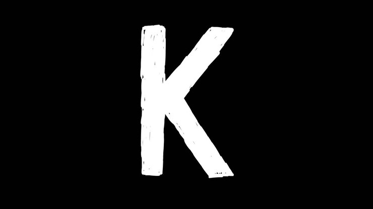 Lettera K bianca animata disegnata a mano su sfondo nero