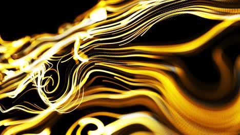 el flujo amarillo de partículas forma líneas de brillo rizadas o rayas de luz como rastros de brillo, las líneas forman un patrón giratorio como ruido de rizado. bucle 3d abstracto como fondo festivo creativo brillante