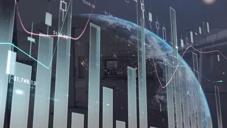 Animation-of-globe-and-statistics-processing-and-warehouse