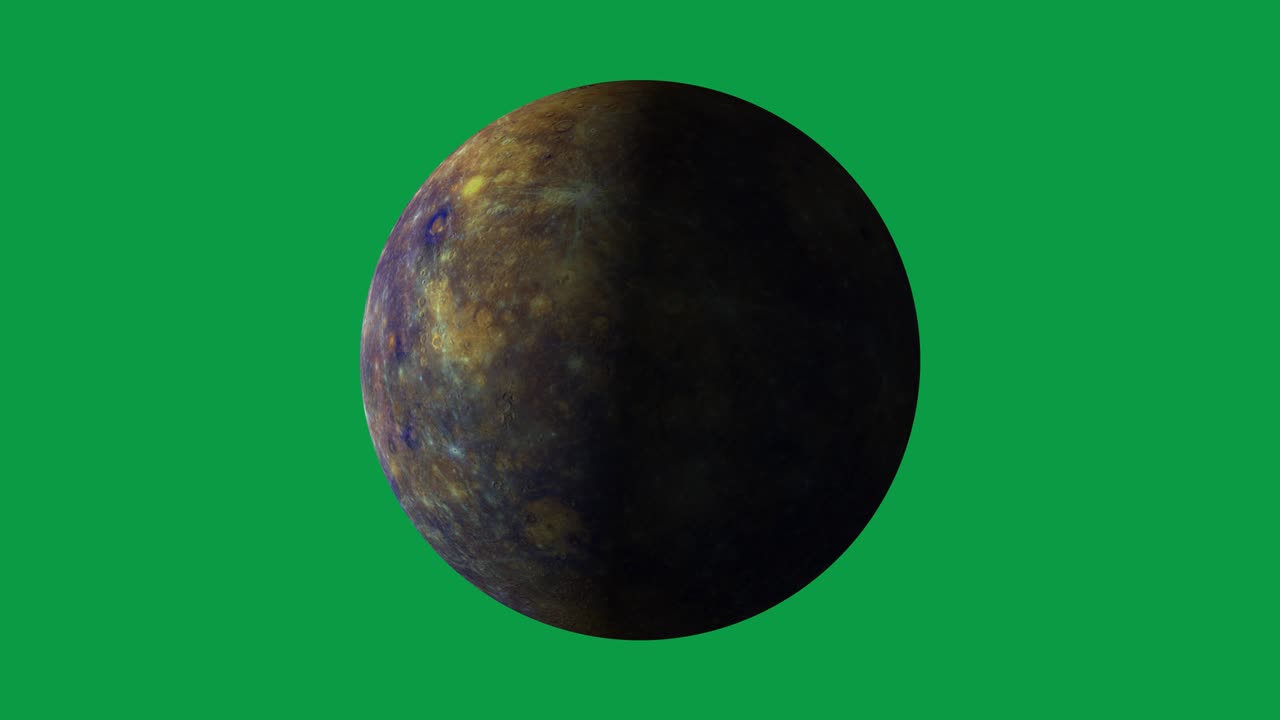 Solar system's planet of Mercury animation in green screen.  Mercury is rotating.