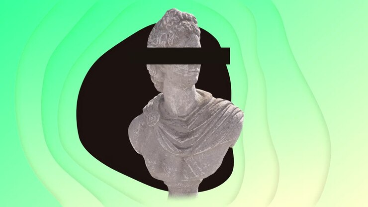 Animazione di forme verdi in movimento e scultura su sfondo nero