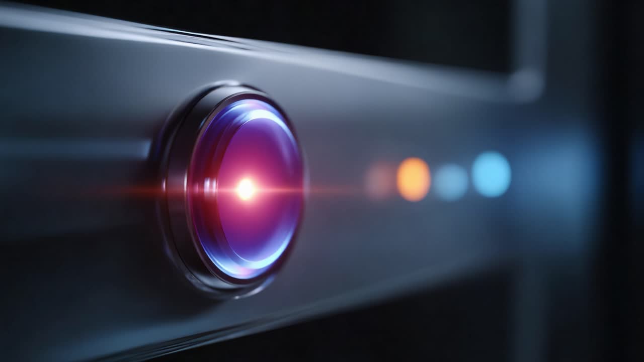 Illuminated Button Activation Sequence Highlighting Bright Colors and Beam Emission in a Futuristic Conceptual Environment of Technology and Interfaces