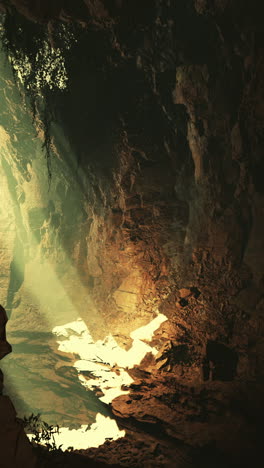 mysterious cave with light beam