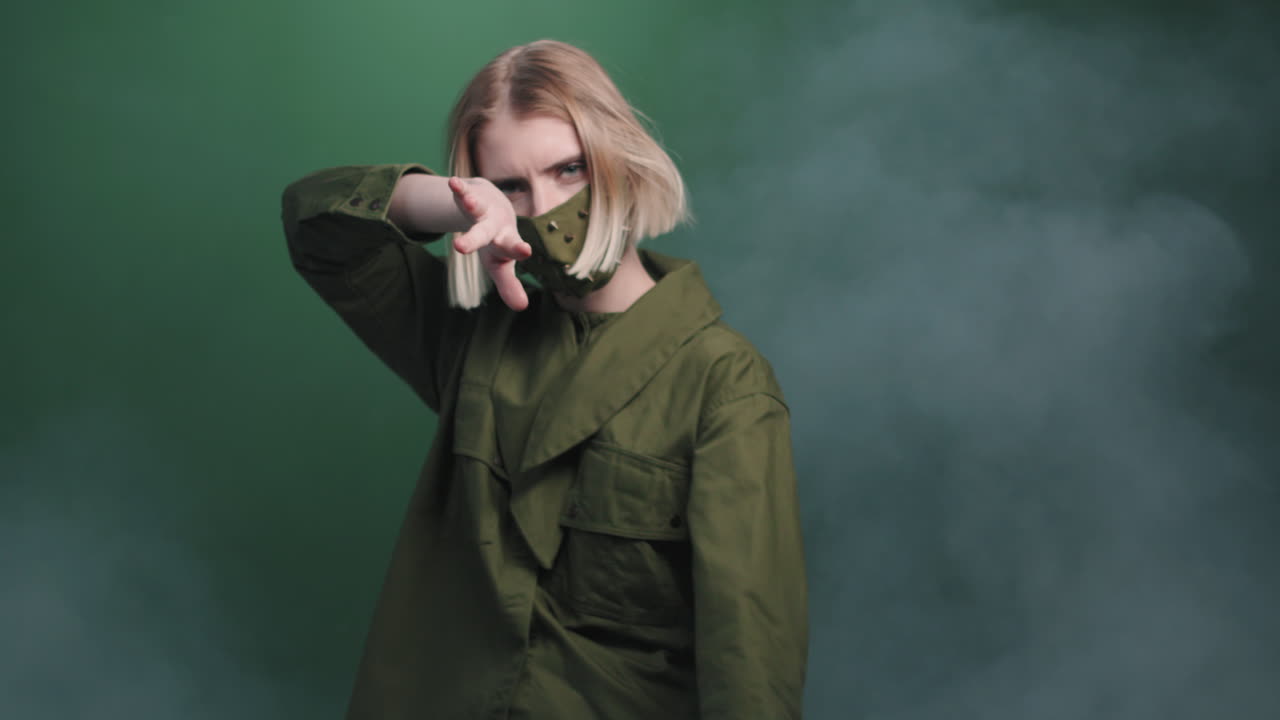 Elegant Young Woman in Studded Face Mask