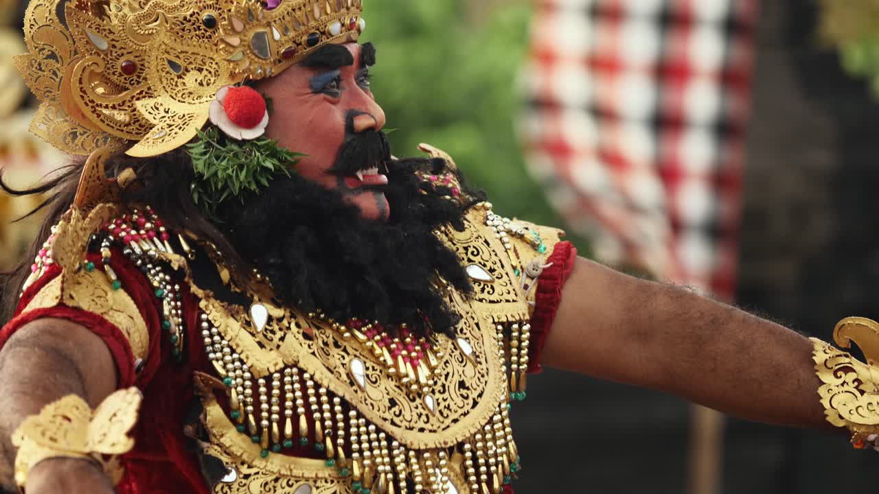 Balinese Traditional Dance Performance with Elaborate Golden Costume and Makeup