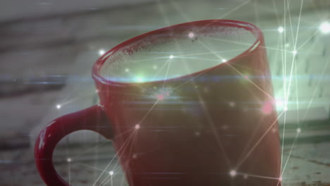 animation of network of connections over cup of coffee