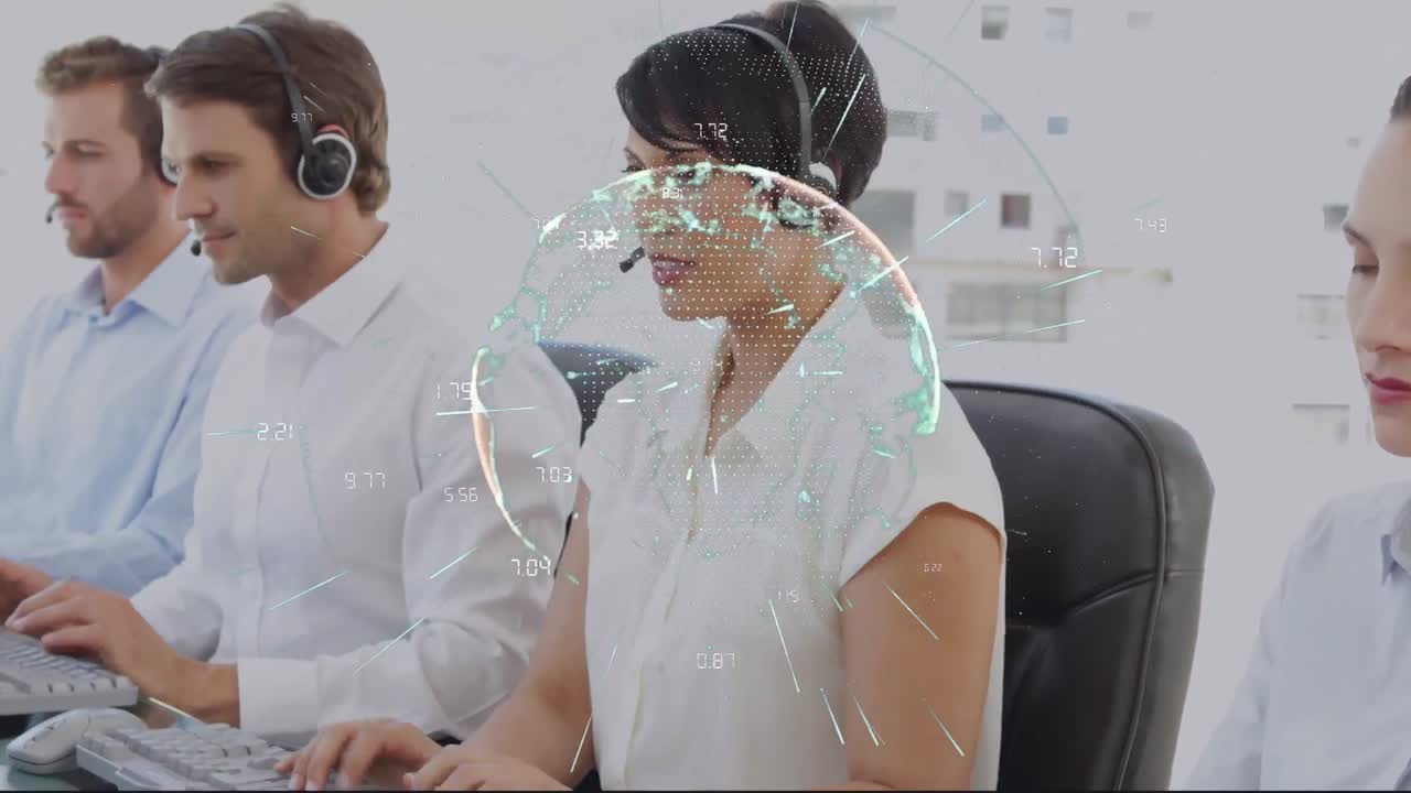 헤드 ⁇ 을 착용 한 사업가 들 과의 전 세계 및 연결 의 애니메이션