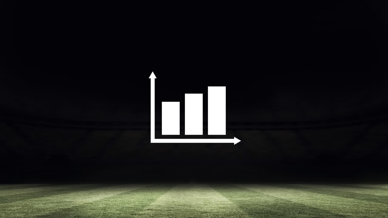 Animation of statistic graph over sports stadium at night