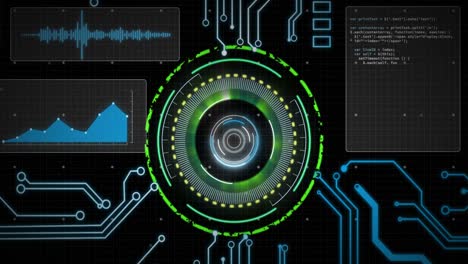 Animación-De-Escaneo-De-Alcance-Y-Procesamiento-De-Datos-Sobre-Una-Placa-De-Circuito-De-Computadora.