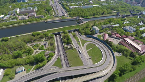 aerial view of a freeway intersection