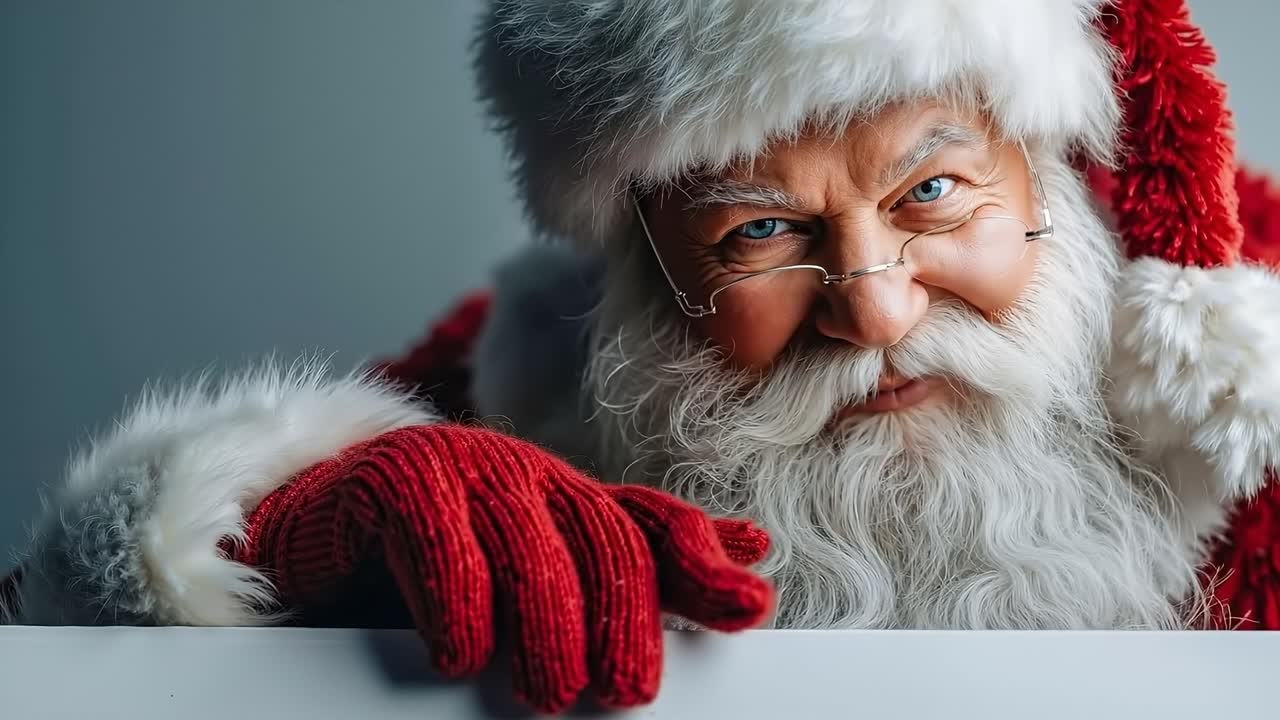 A close up of a person wearing a santa claus hat and glasses