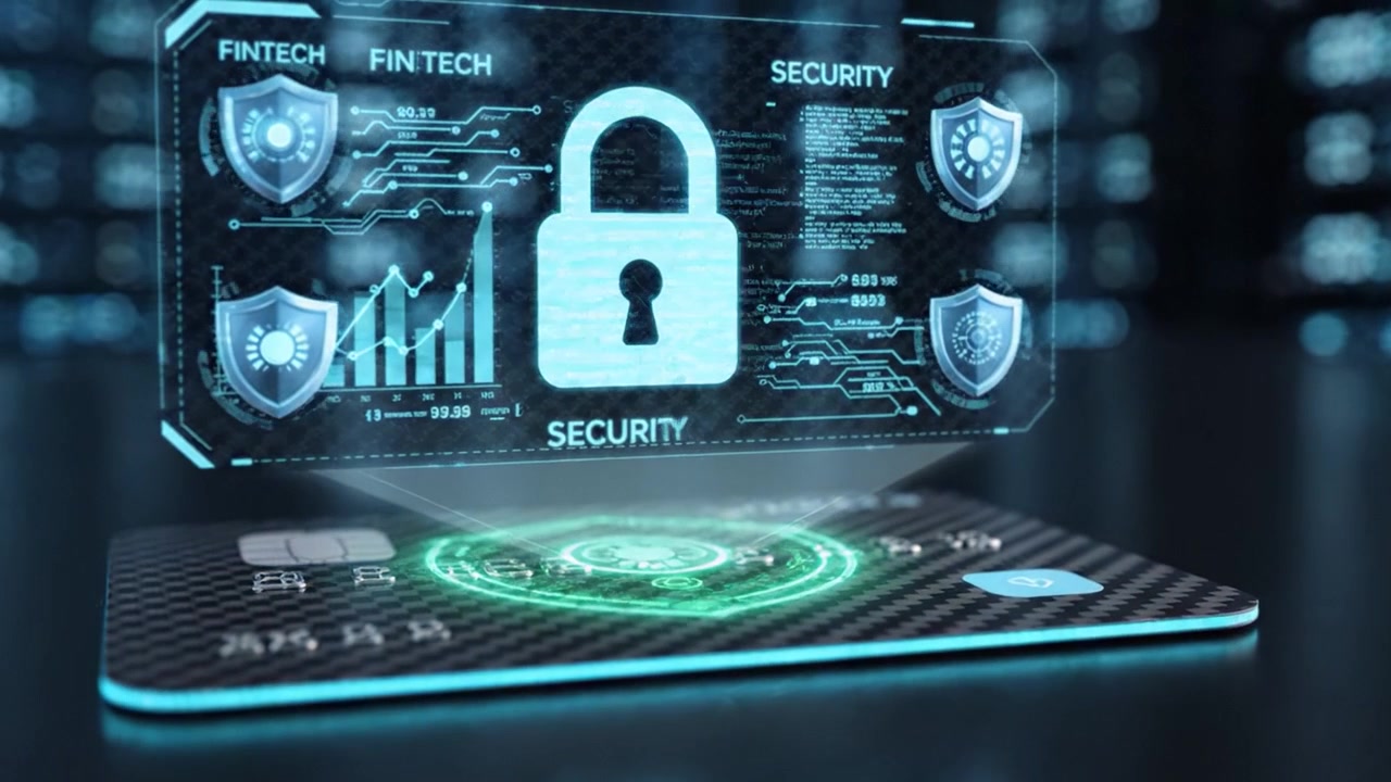 A High-Tech Financial Card with Security Features Displayed on a Futuristic Interface Showcasing Fintech Innovations in Modern Transactions and Data Protection.