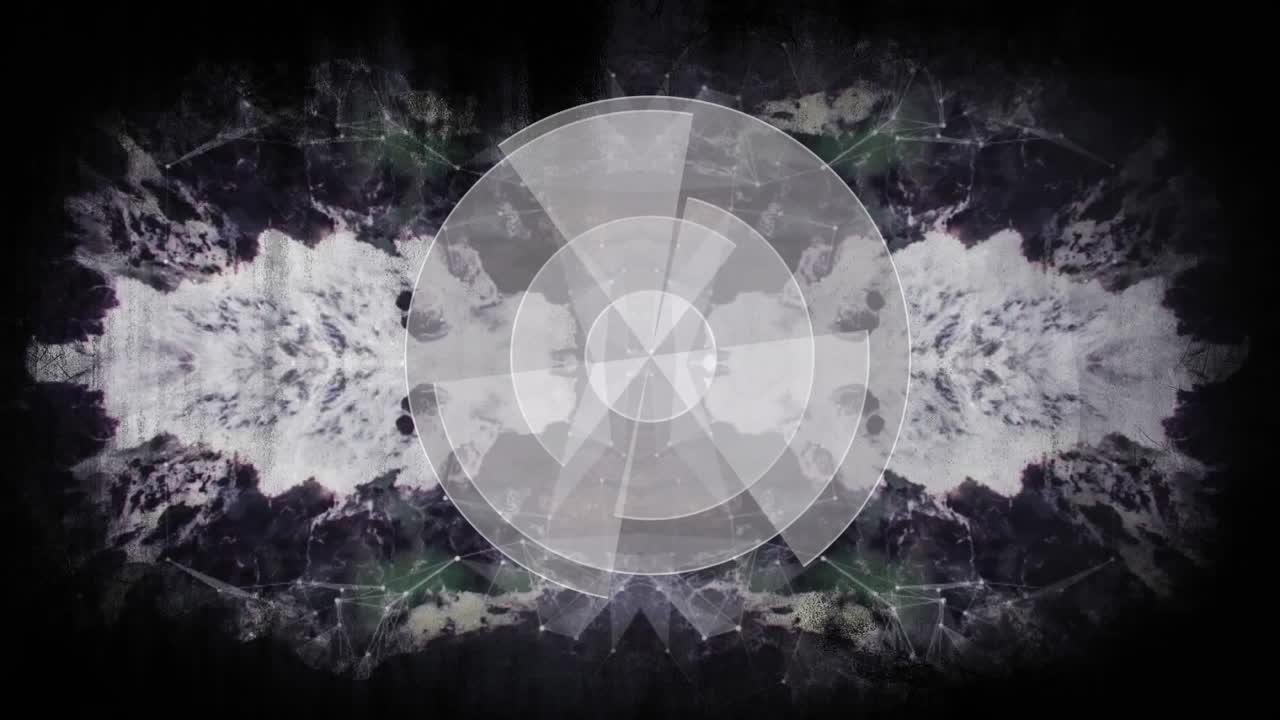 animación de escaneo de alcance circular gris con nubes de humo grises caleidoscópicas en negro