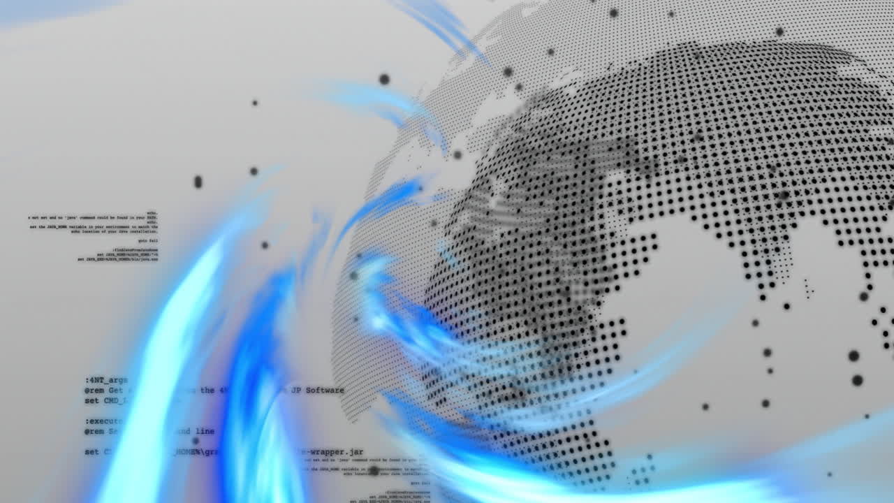 점화된 세계 지도 위에 파란색 회전 애니메이션이 있는 디지털 글로브