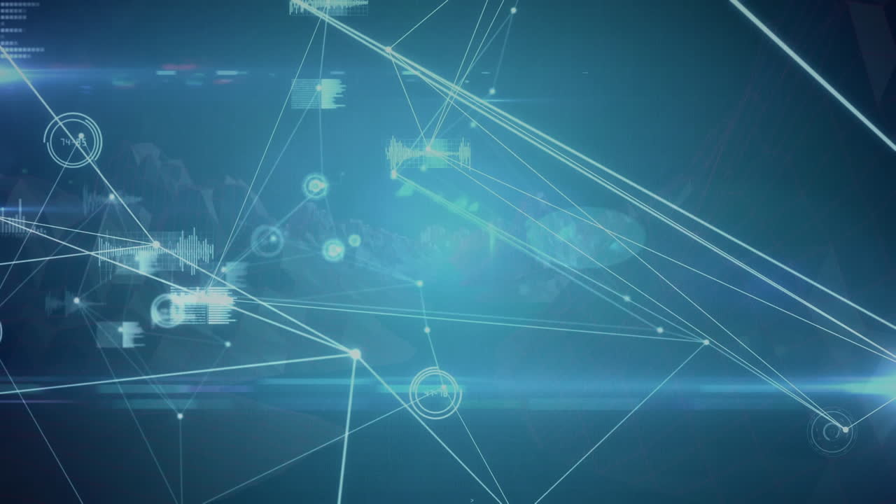 animación de redes de conexiones con procesamiento de datos sobre montañas giratorias