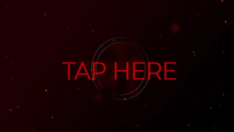 Animation of tap here text over glowing lights over black background