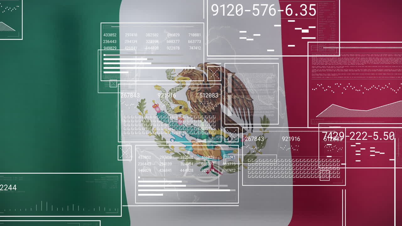 숫자 및 그래픽 요소와 함께 멕시코 발에 대한 데이터 처리 애니메이션