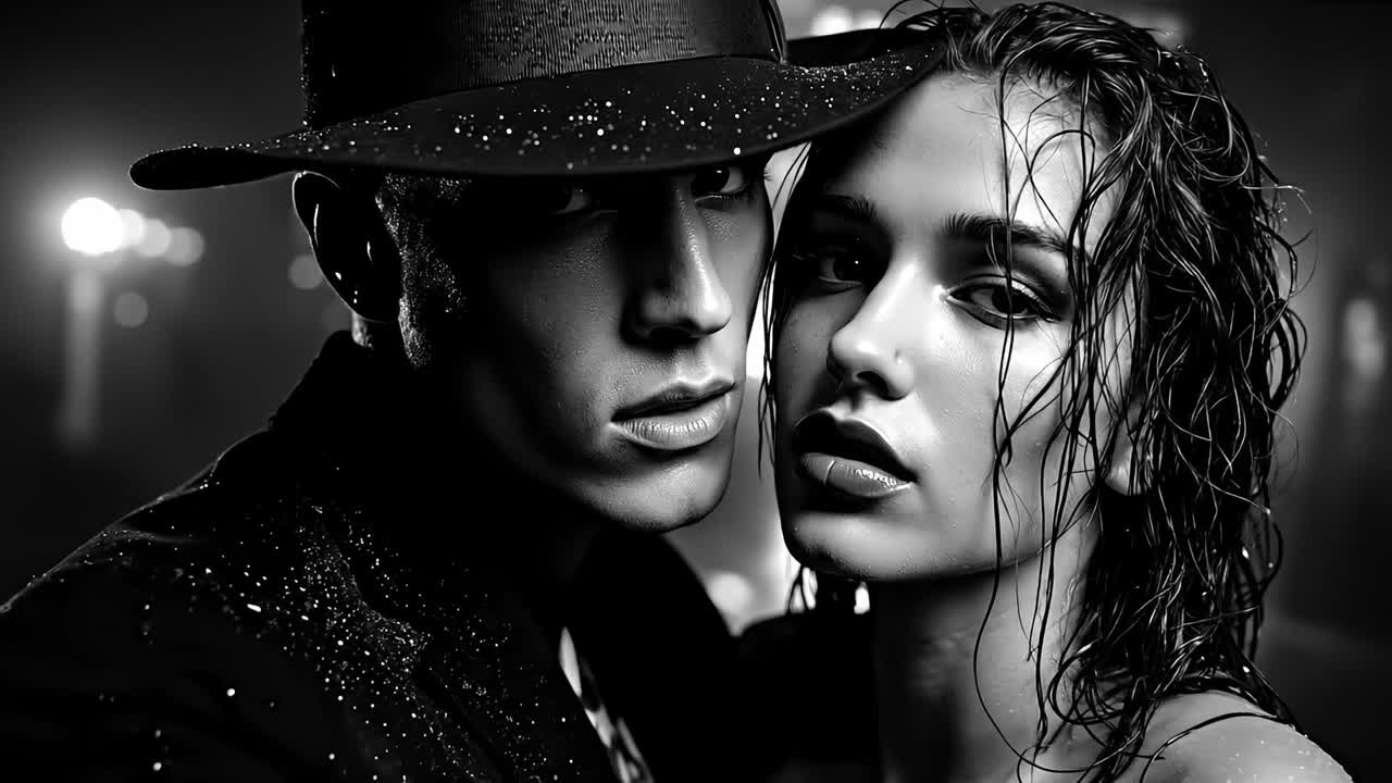 A man and a woman in a black and white photo