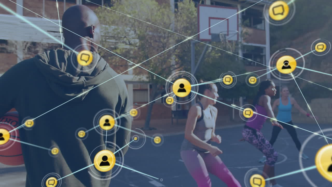 animación de redes de conexiones sobre jugadoras de baloncesto