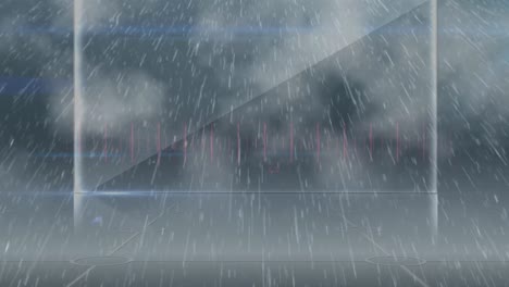 animation of rain and clouds over grey blue background