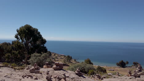 view of lake titicaca from taquile island in puno peru