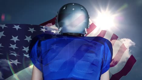 Digitale-Animation-Eines-Rugbyspielers,-Der-Gegen-Die-Amerikanische-Flagge-Steht,-4k