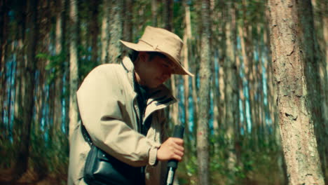 man exploring a forest