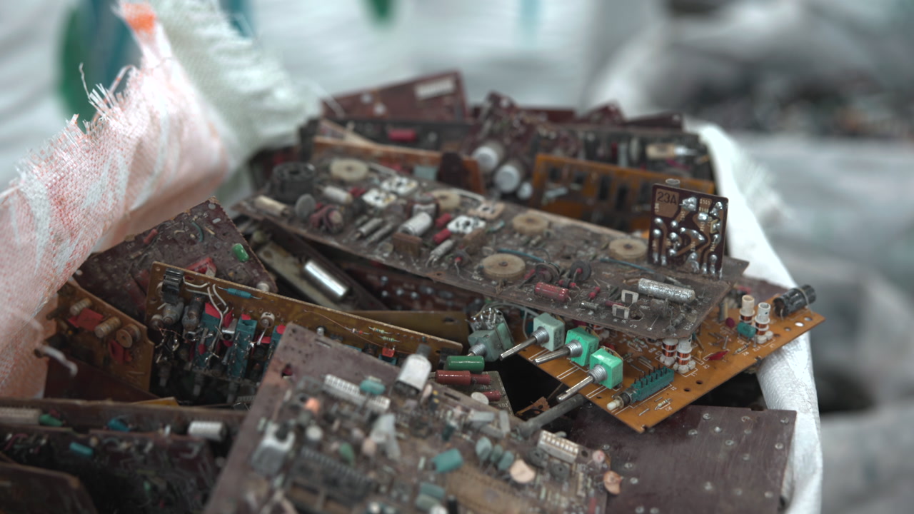 Stack Of Vintage Electronic Circuit Boards With Aged Components, Textured Dust And Old Audio Modules Visible, . Media