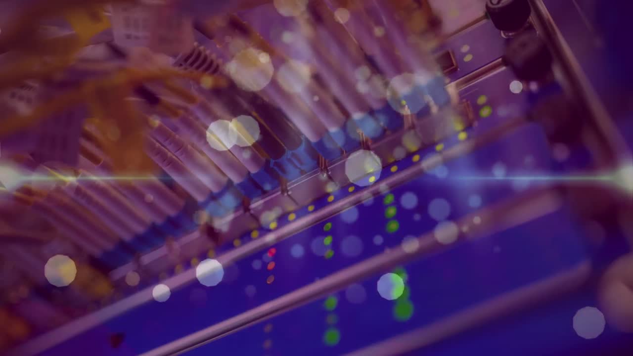 animación de luces y puntos flotando sobre cables de computadora