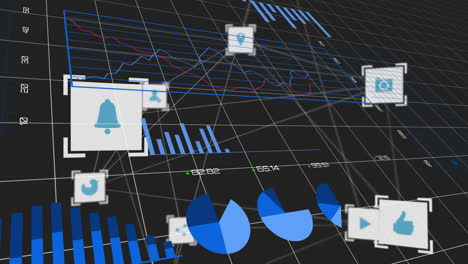 animating financial data charts and graphs over grid background