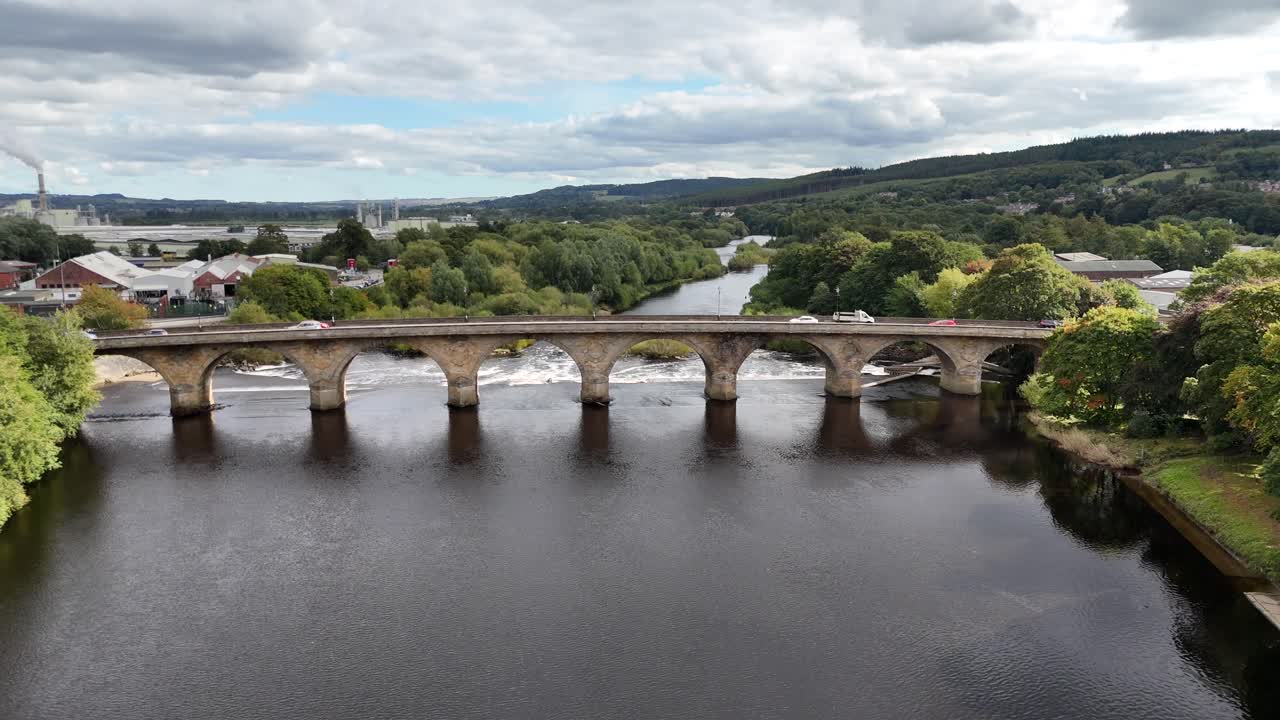 Aerial drone view Hexham north east england northumberland market town city british uk Tynedale bridge