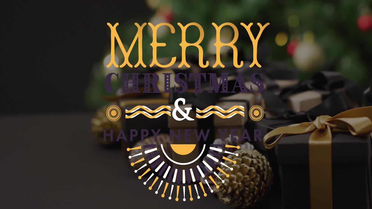 Animação de texto de saudações de Natal sobre presente de Natal.